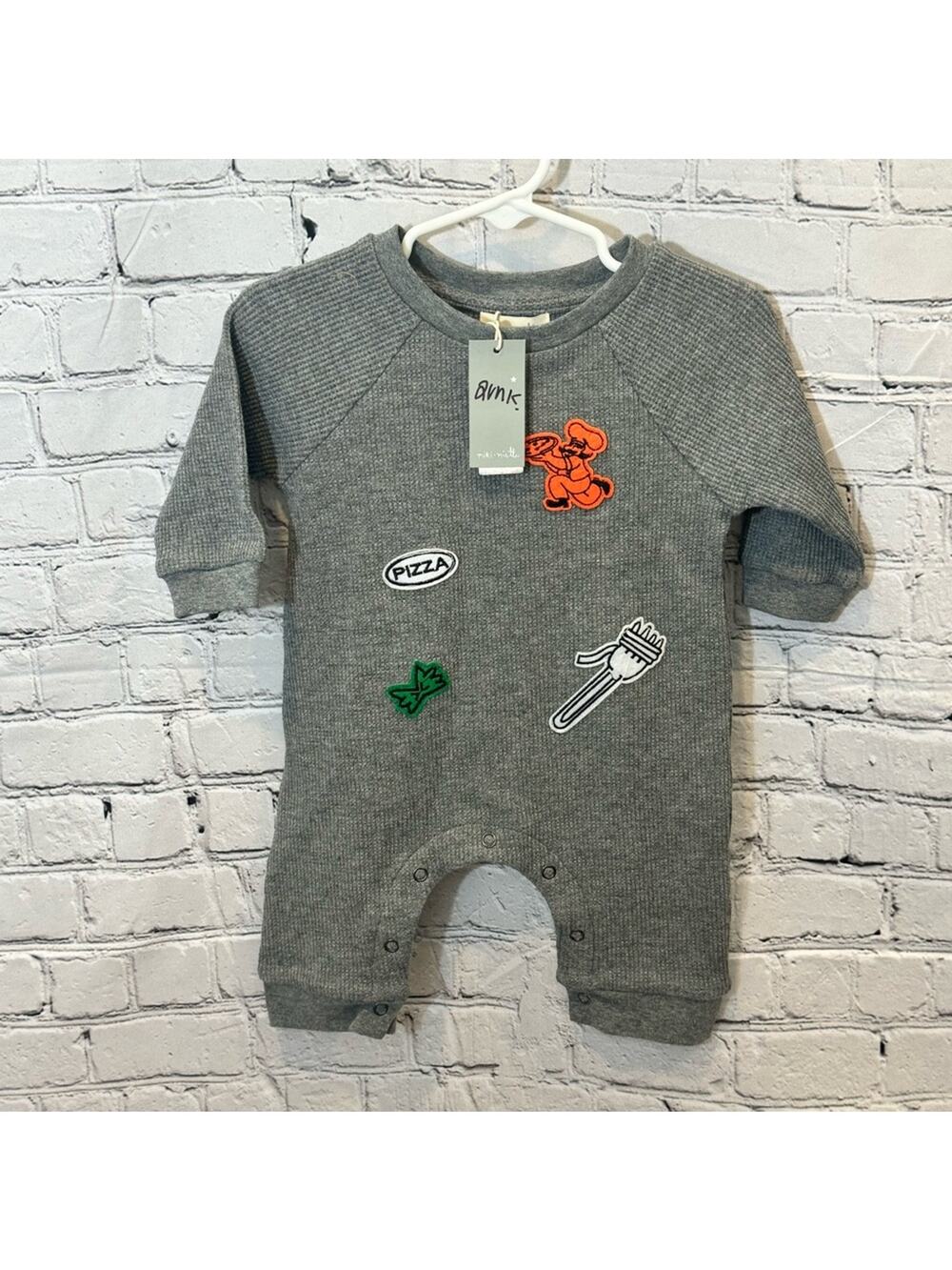 Miki Miette Pizza Patch Knit Baby Romper